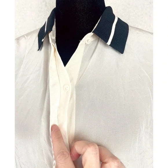 RAG & BONE • Nico Long Sleeve Tipped Silk Button-Down Shirt Blouse, S - Picture 12 of 16